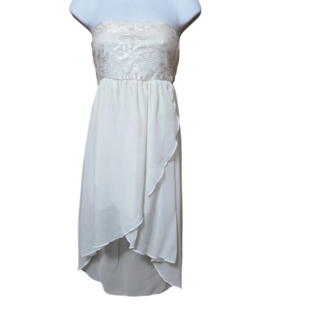 Noble U Mini Dress Tunic Cream Color  Strapless Summer Dress Casual Party XS